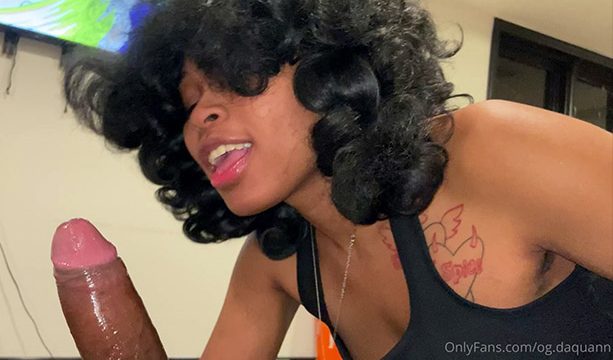 Layah sucking a Bbc while he watches Tv